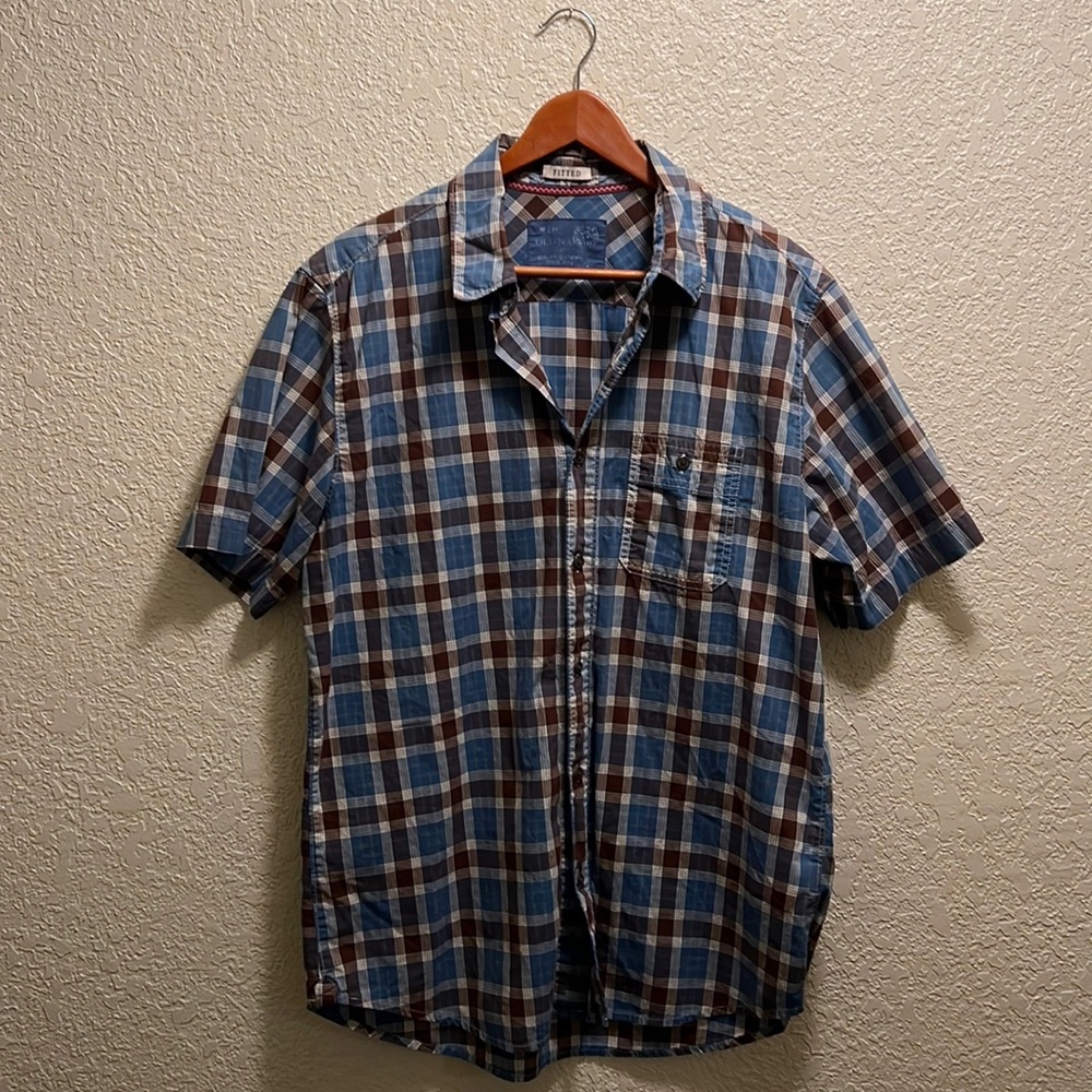 Old Navy Mens Fitted Short Sleeve Shirt Plaid Large